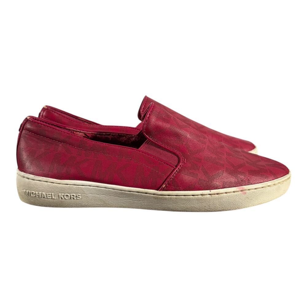 Michael Kors Slip-On Leather Monogram Sneakers Red Women’s Size 11M Casual